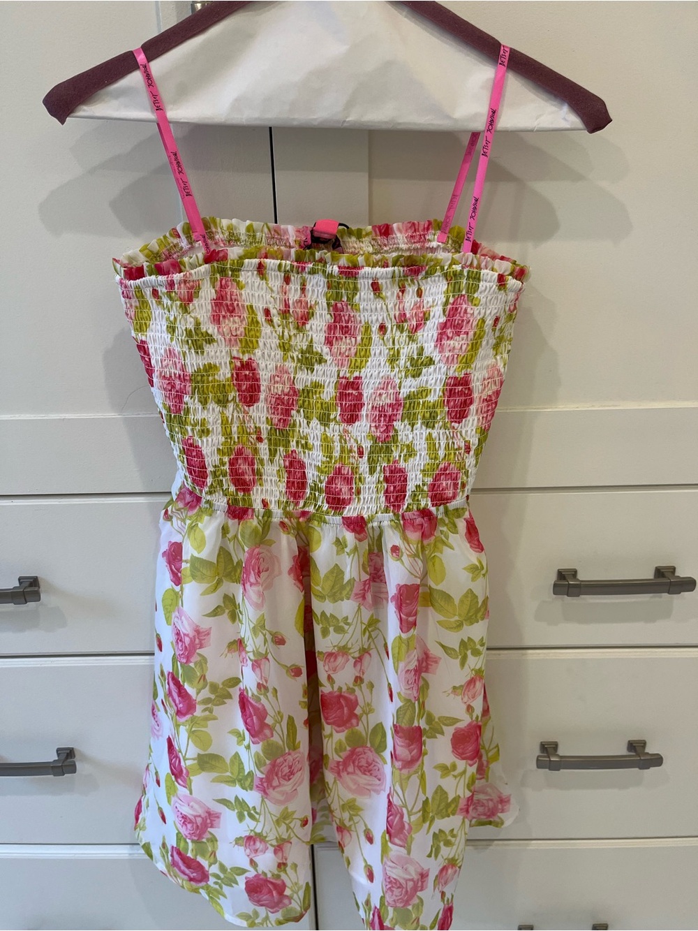 Betsey Johnson Floral garden party Sundress with Pink and Green Floral Print